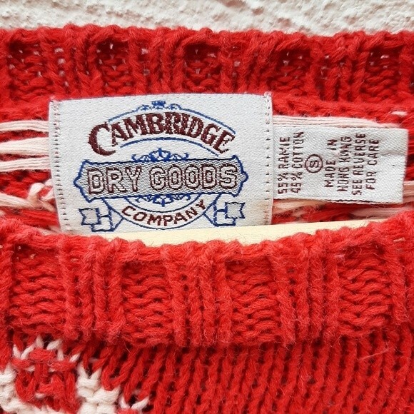 Vintage Ugly Sweater Cambridge Dry Goods Knit Red Cotton Snowflake Holiday Small - Picture 2 of 16